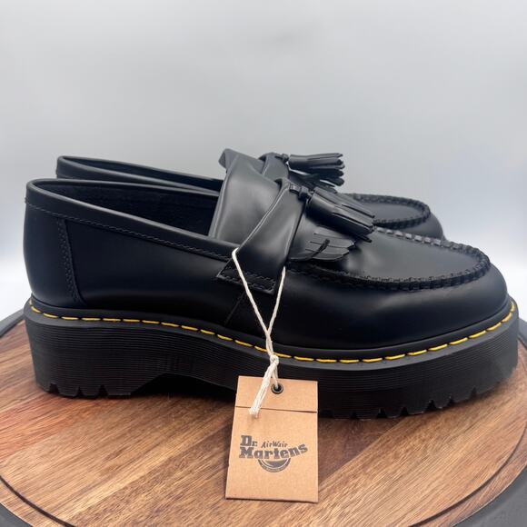 DOC DR MARTENS ADRIAN QUAD Black Leather Platform Tassel Loafer Men 11/Ladies 12 - Picture 1 of 8
